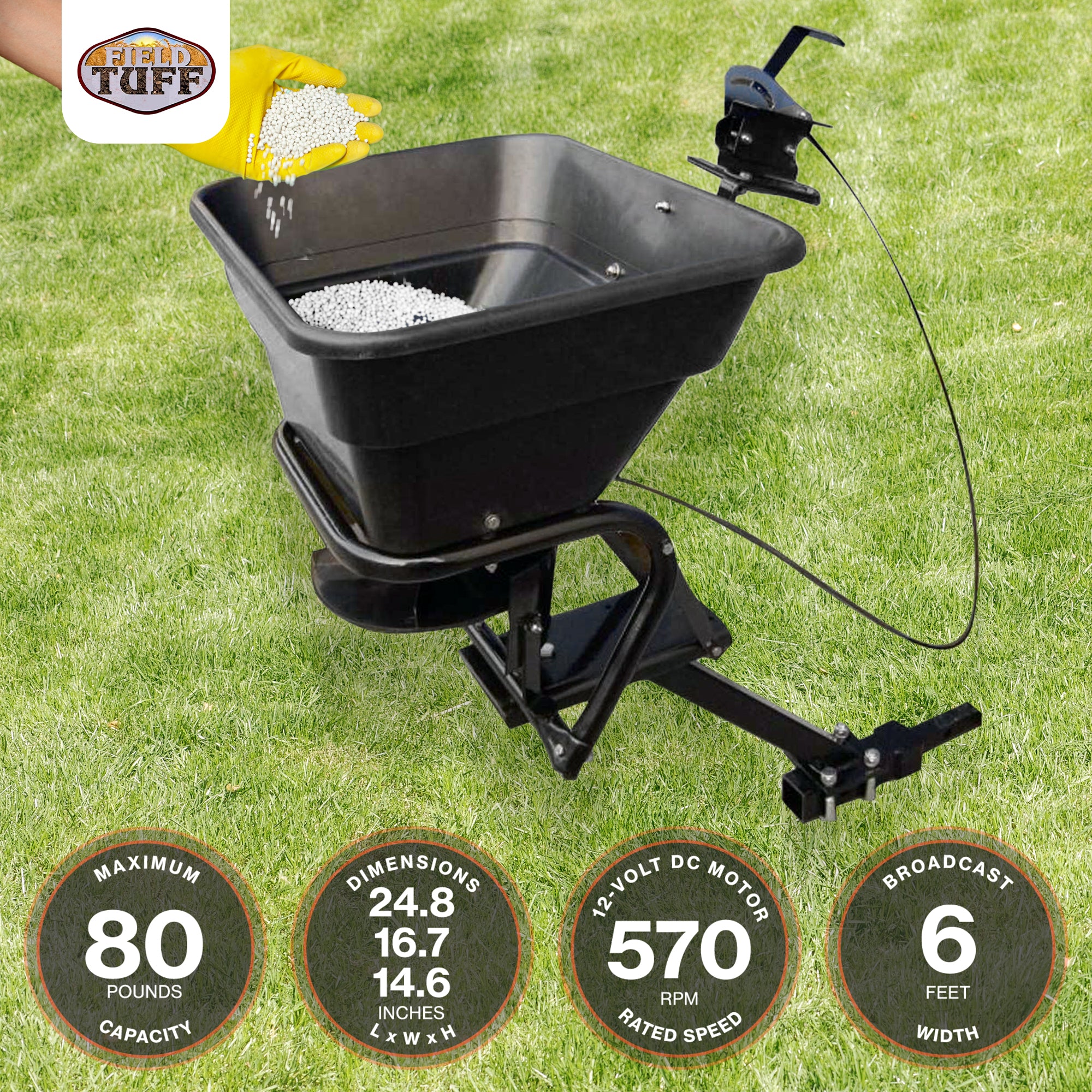 12V ATV Hitch Mount Receiver 80 lb. Grass, Seed, Fertilizer Spreader