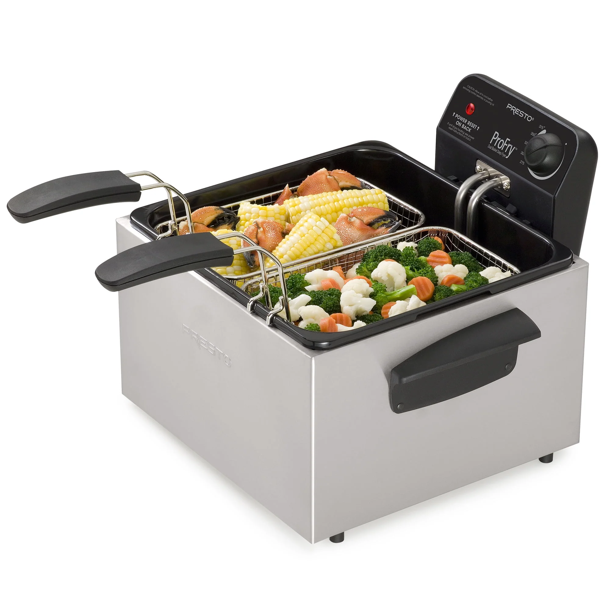 Presto Stainless Steel Dual Basket Pro Fry Immersion Element Deep Fryer 05466