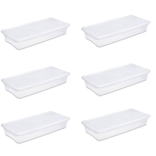 41 Quart Lightweight Under Bed Storage Box Container, 6 Pack