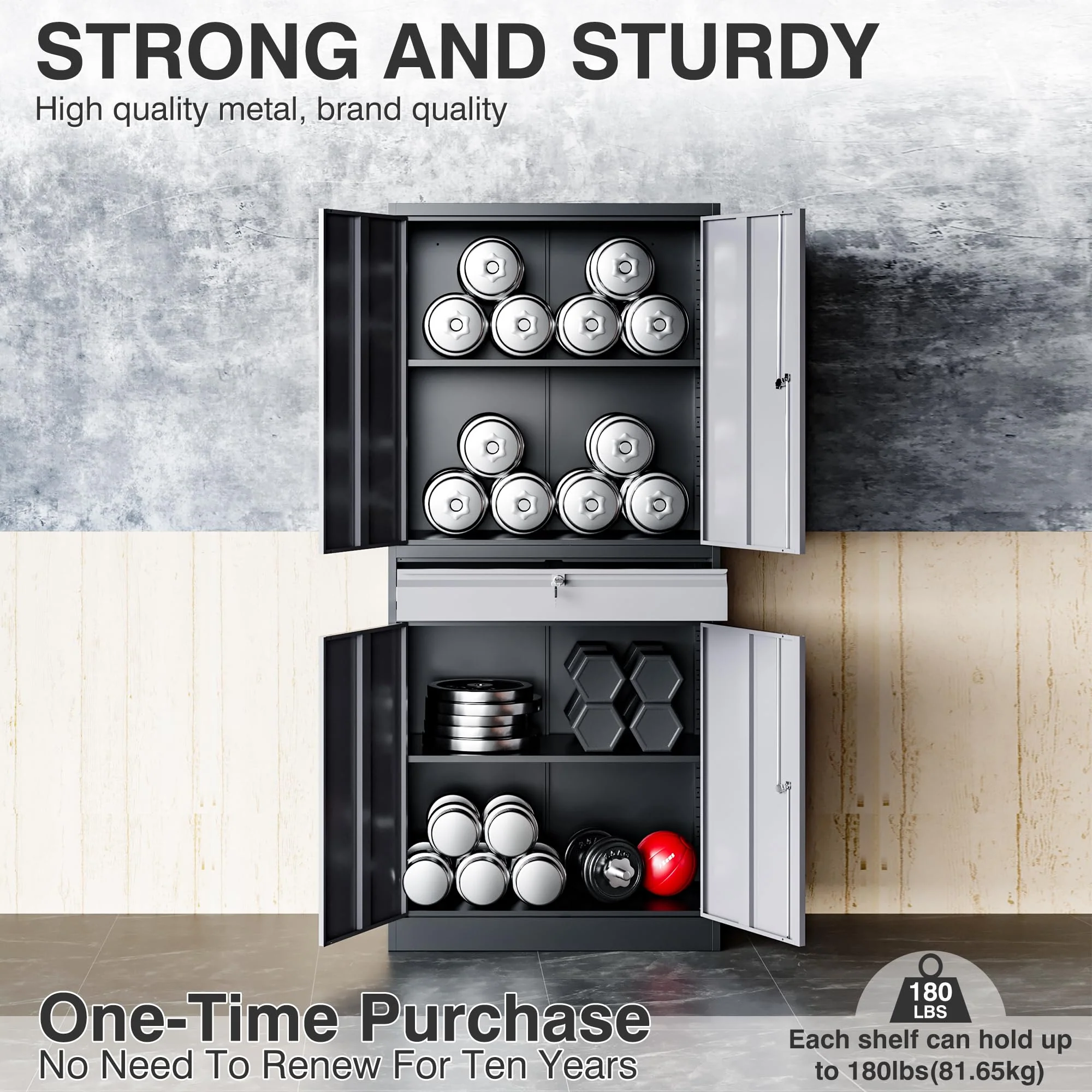 Metal Garage Storage Cabinet with Doors and Shelves,Metal Storage Cabinet with Lock and Drawer,Metal Cabinet with Locking Doors,4 Door Steel Cabinet,71