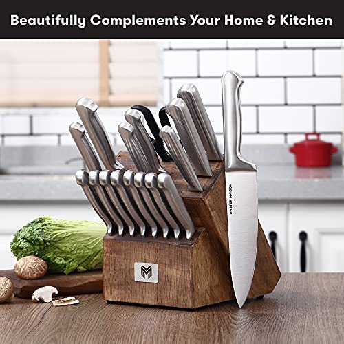 19-Piece Premium Kitchen Knife Set With Wooden Block | Master Maison German Stainless Steel Cutlery With Knife Sharpener & 8 Steak Knives