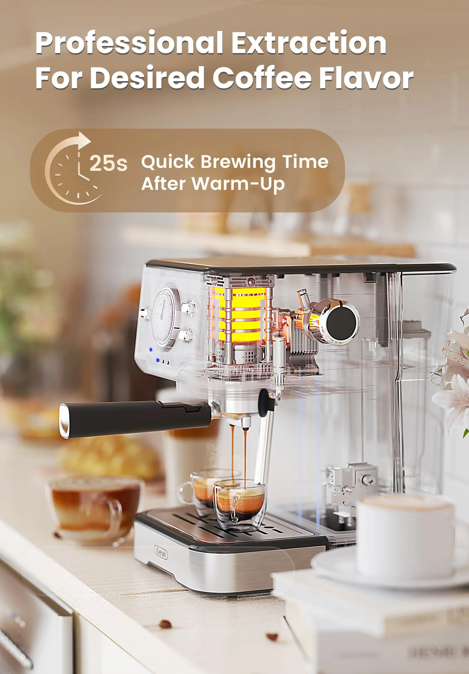 Gevi Espresso Machine with Milk Frother Steam Wand