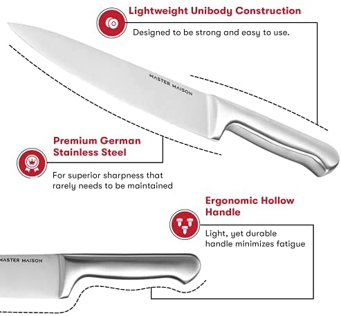 19-Piece Premium Kitchen Knife Set With Wooden Block | Master Maison German Stainless Steel Cutlery With Knife Sharpener & 8 Steak Knives