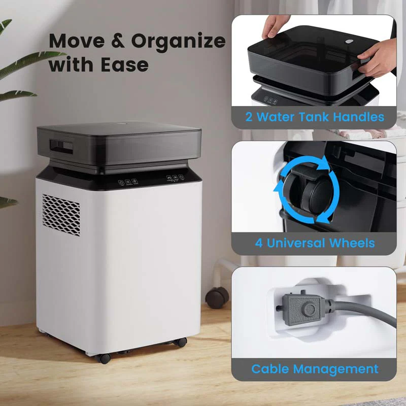 70-Pint Dehumidifier for Basement Home, 4,500 Sq.Ft Dehumidifier with Drain Hose, Pump, 2.2 Gal Water Tank, 24H Timer