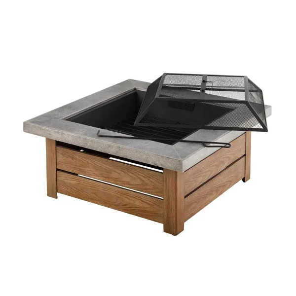 2195FPA-1-34 Stoneham 34 in. x 15.5 in. Square Steel Wood Fire Pit with Tile Top
