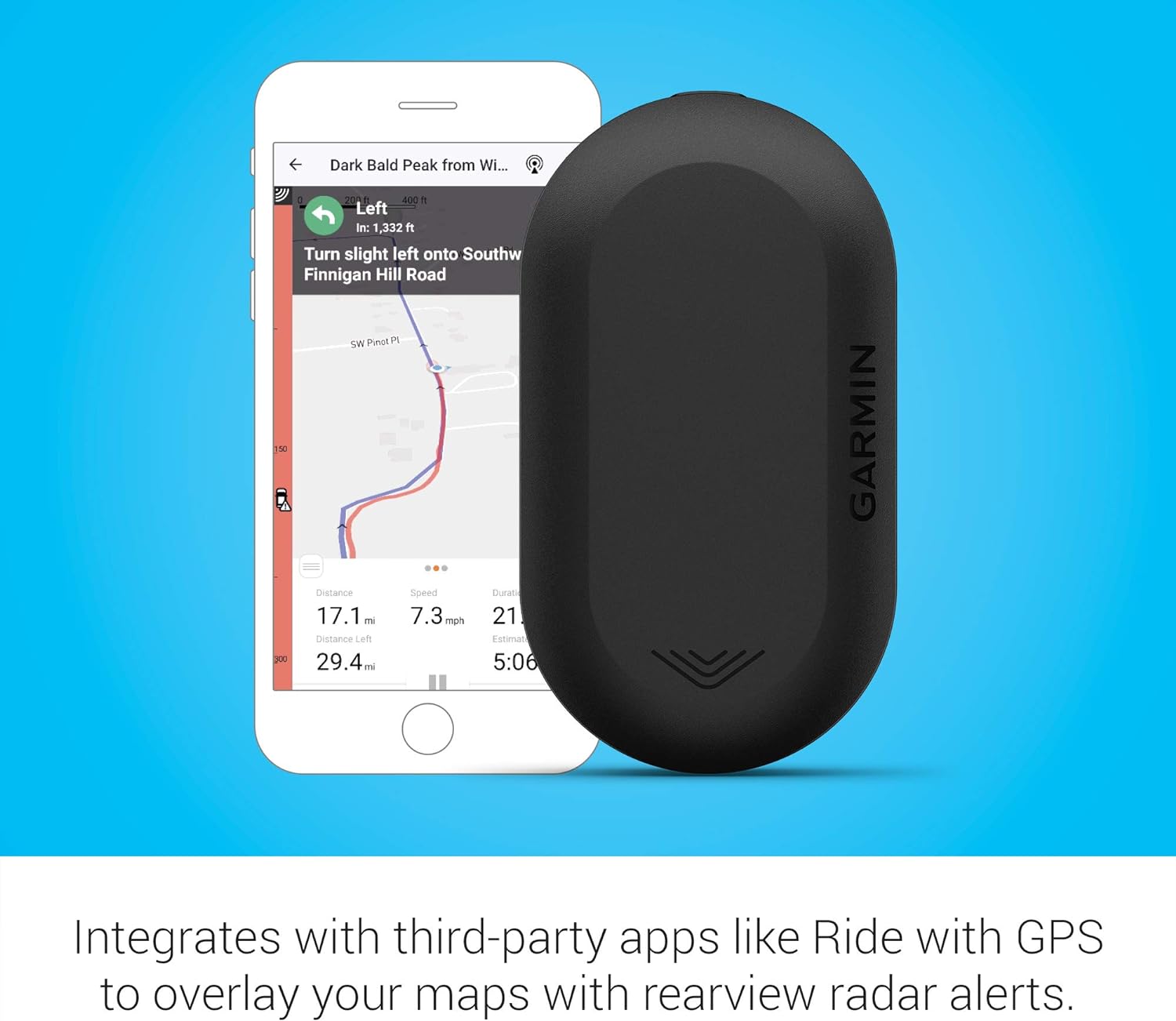Garmin Varia RTL515 Rearview Radar & Tail Light, LED Display, 153-Yard Vehicle Alerts, Battery Powered, Compact Design