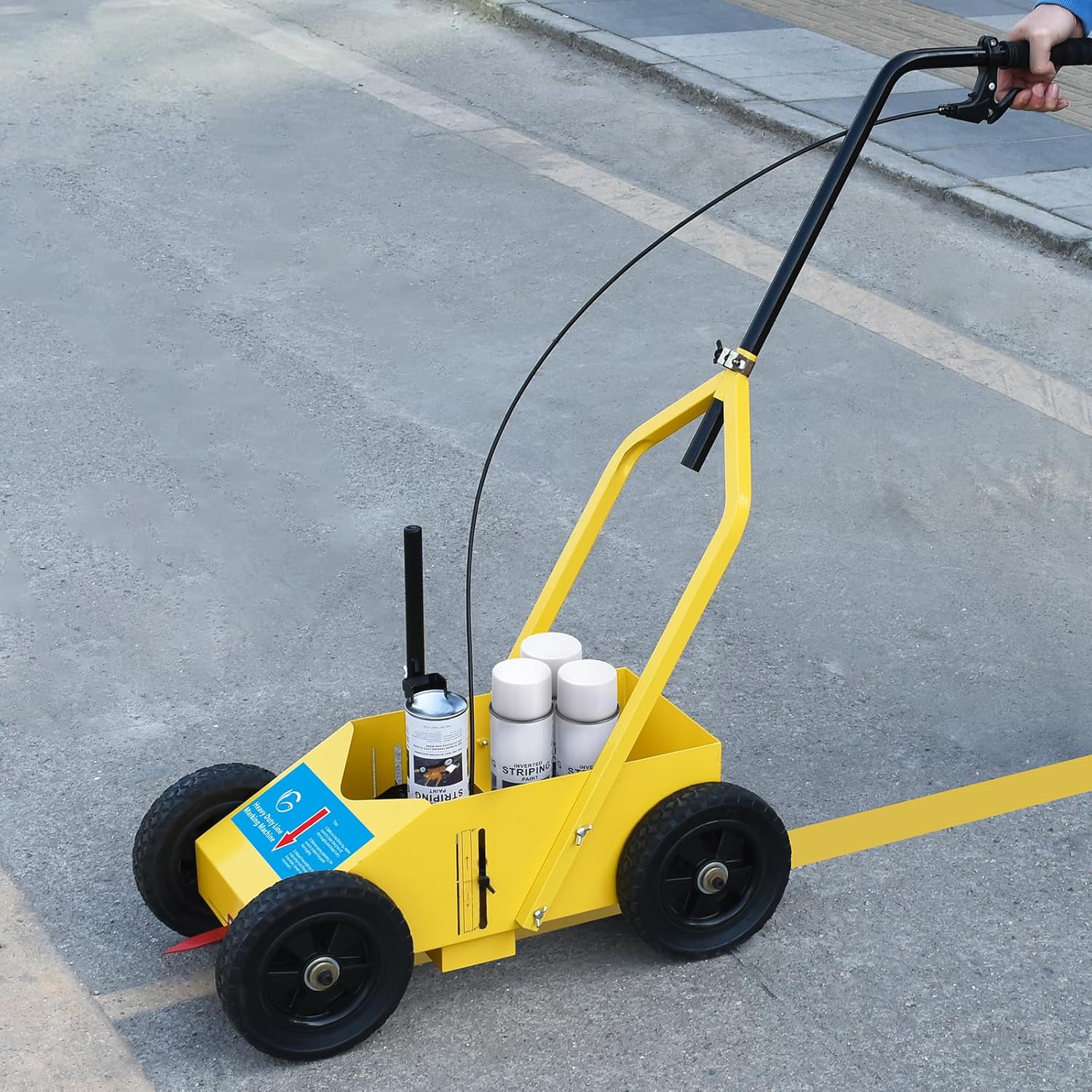 Heavy Duty Striping Line Marking Machine – Yellow, Adjustable Width, Compatible with Inverted Spray Paint, Ideal for Parking Lots