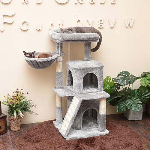 Hey-brother 41.34 inches Cat Tree with Scratching Board, 2 Luxury Condos, Cat Tower