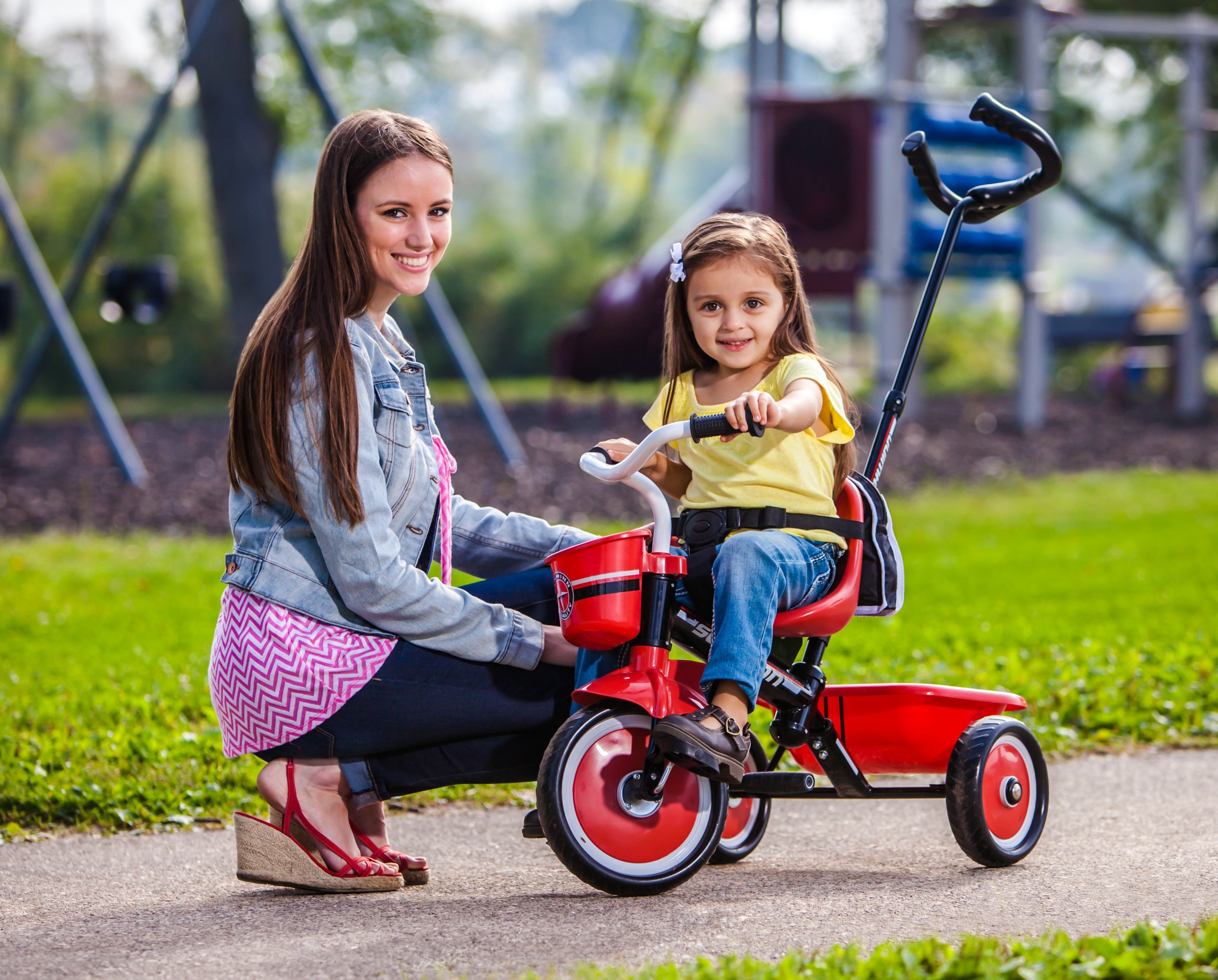 Schwinn Easy-Steer Tricycle with Push/Steer Handle, ages 2 – 4, red & white, toddler bike