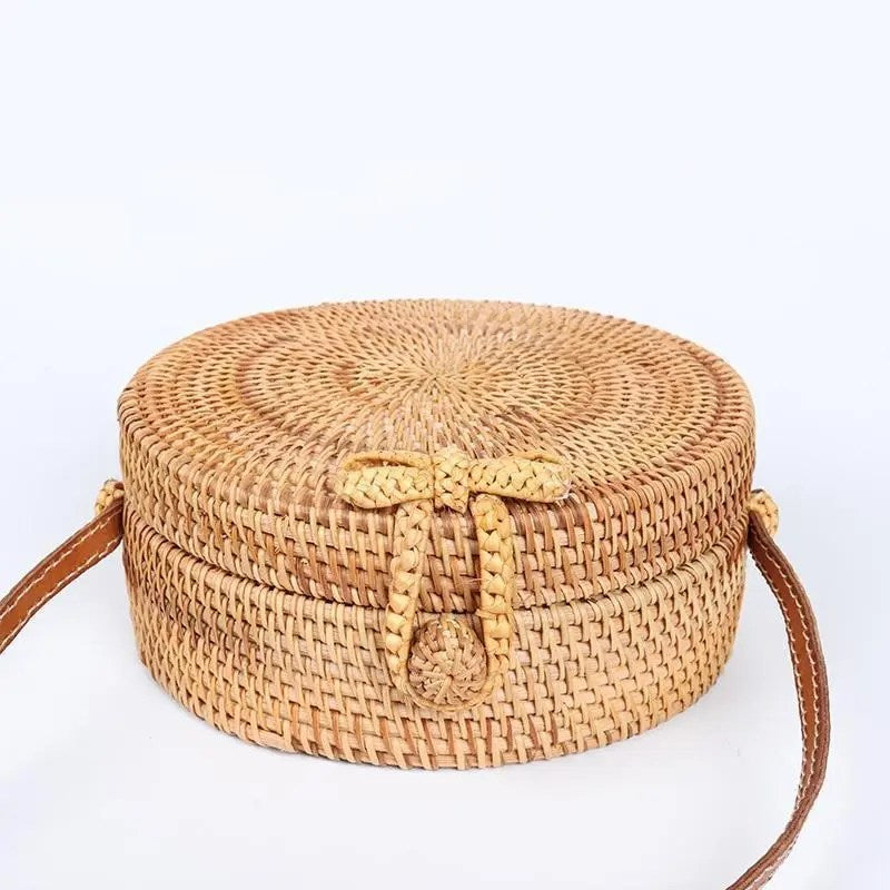 Woven Straw Bag Rattan Purse Crossbody Round Wicker Circle Hand Woven