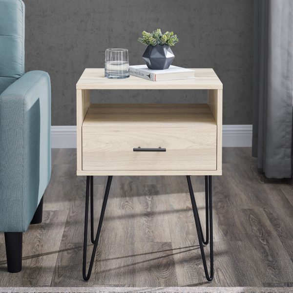 18 inch 1-Drawer Hairpin End Table, Birch