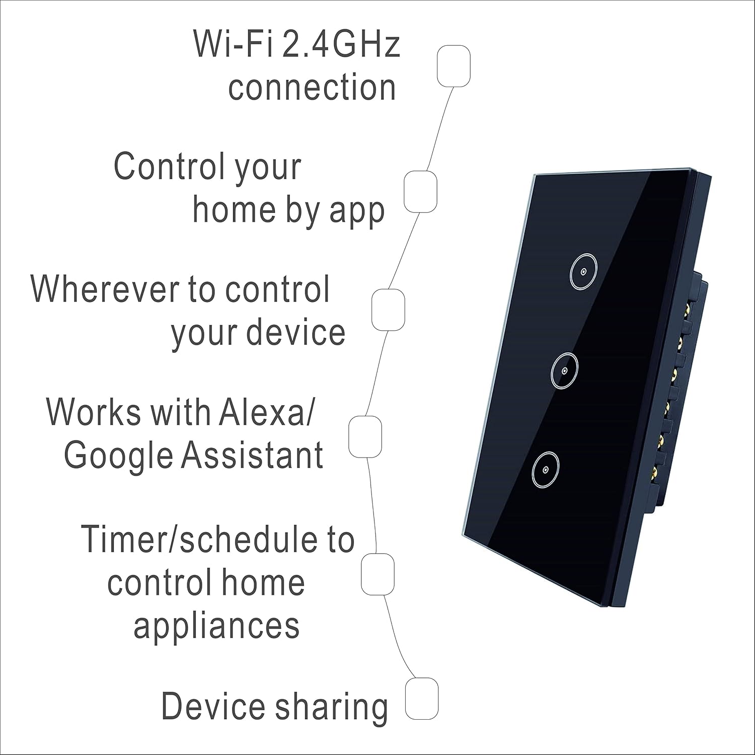 Jinvoo Smart 3-Gang Wall Light Switch, Touch Panel, Alexa & Google Home Compatible, No Hub Needed, 2-Pack, Black