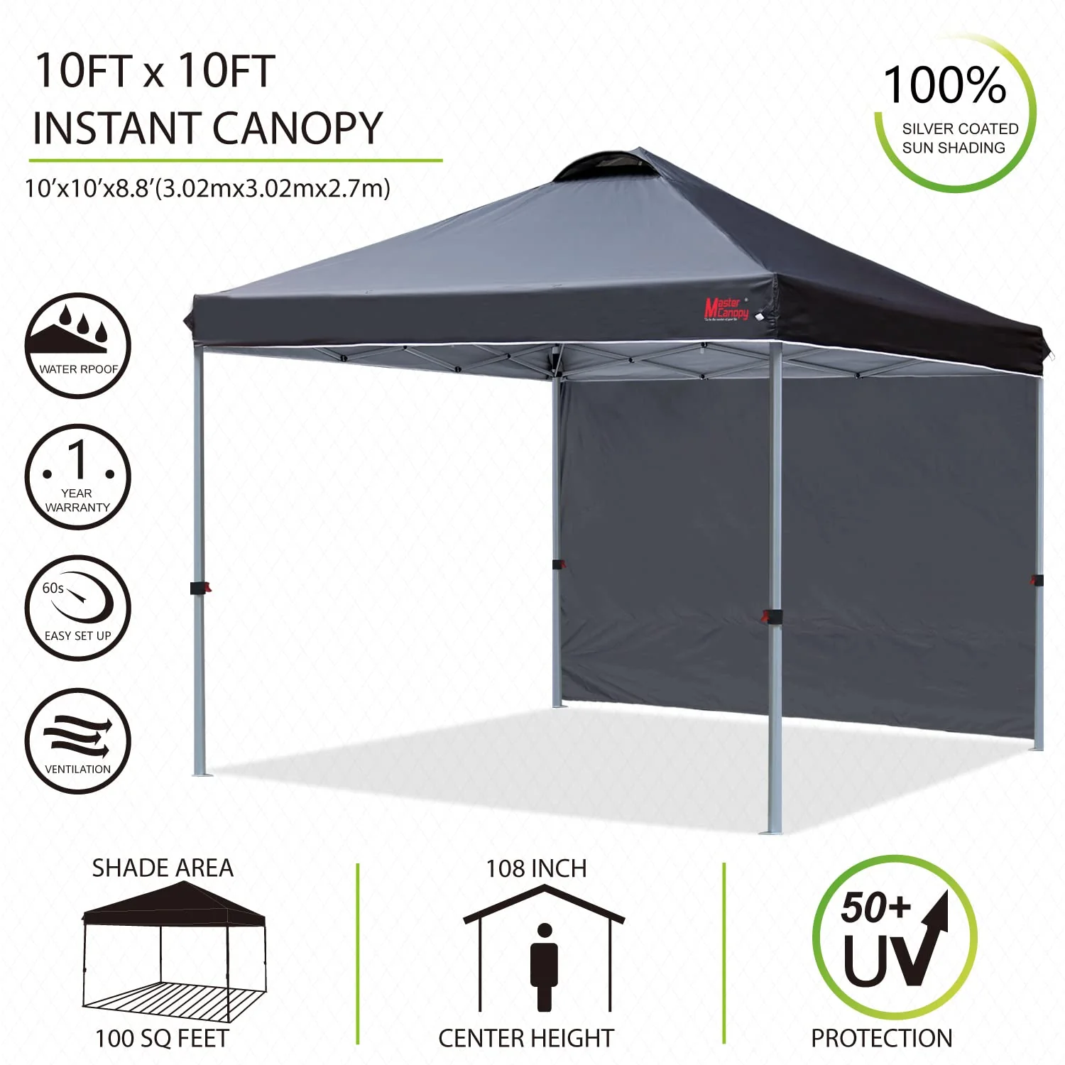 MASTERCANOPY Durable Pop-up Canopy Tent with 1 Sidewall