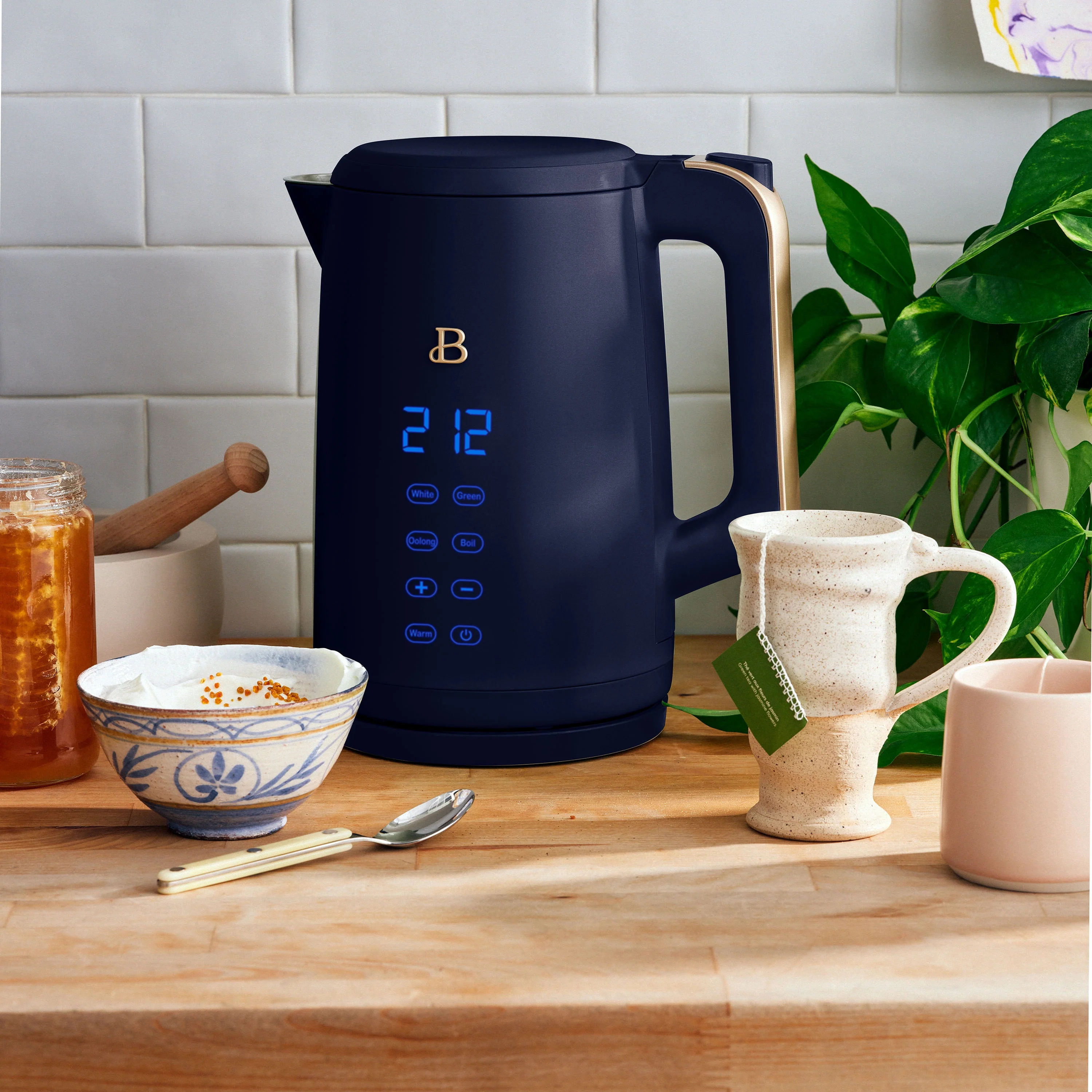 Beautiful 1.7-Liter Electric Kettle 1500 W with One-Touch Activation, Starry Night by Drew Barrymore, Blue