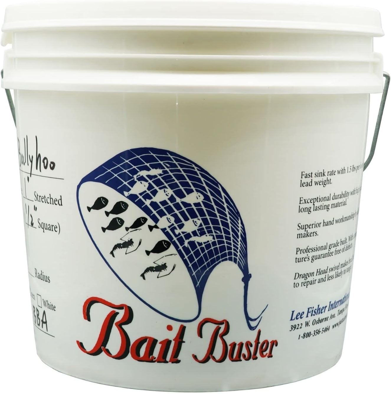 Bait Buster 5FT Radius Cast Net, Green, 3/8′′ Sq. Mesh, 100 LB Braille Lines, Fishing