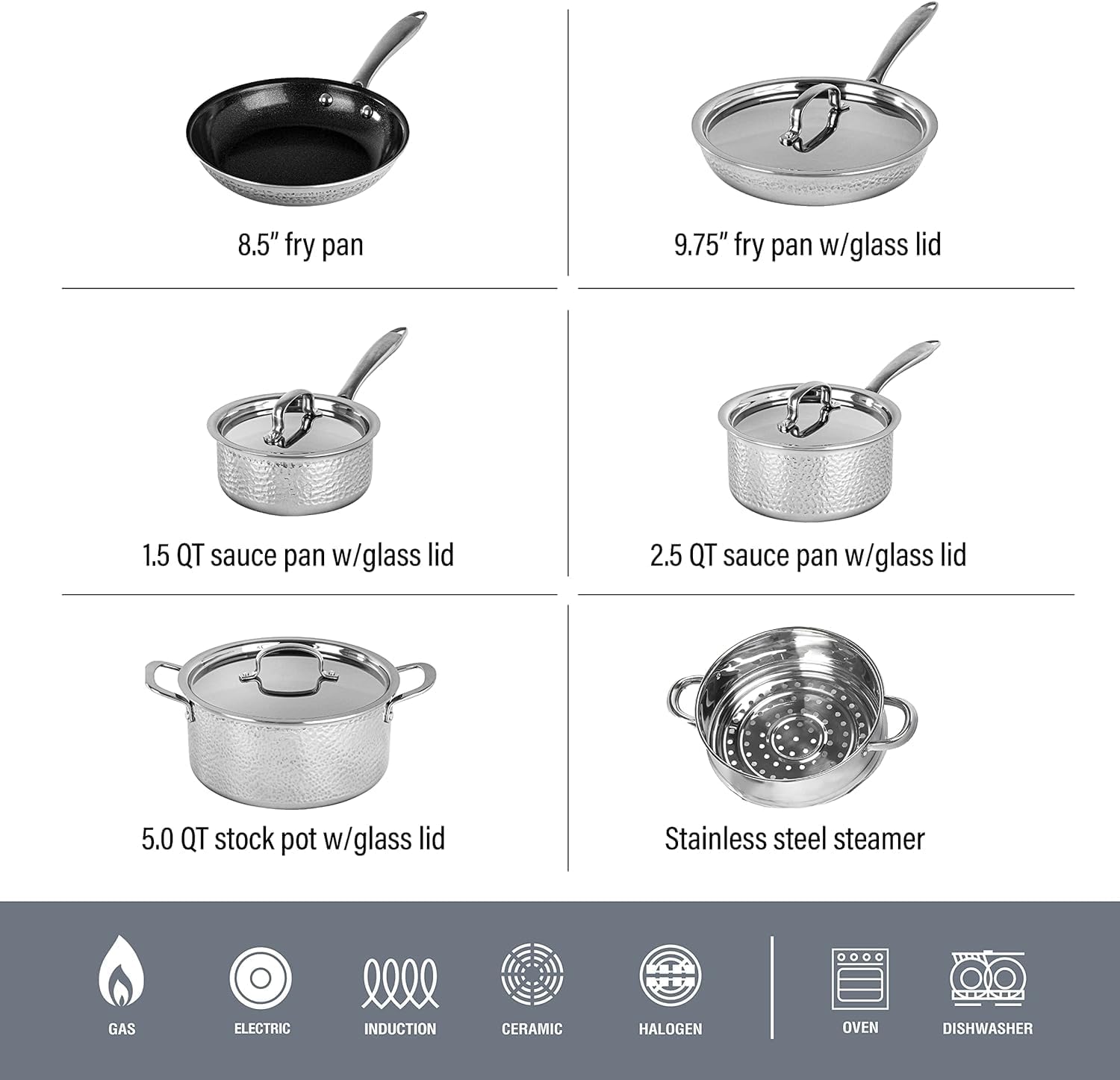 10 Pc Kitchen Pots and Pans Set Non Stick, Stainless Steel Cookware Set, Non Stick Pots and Pan Set, Kitchen Cookware Set, Pot and Pan Set, Dishwasher Safe