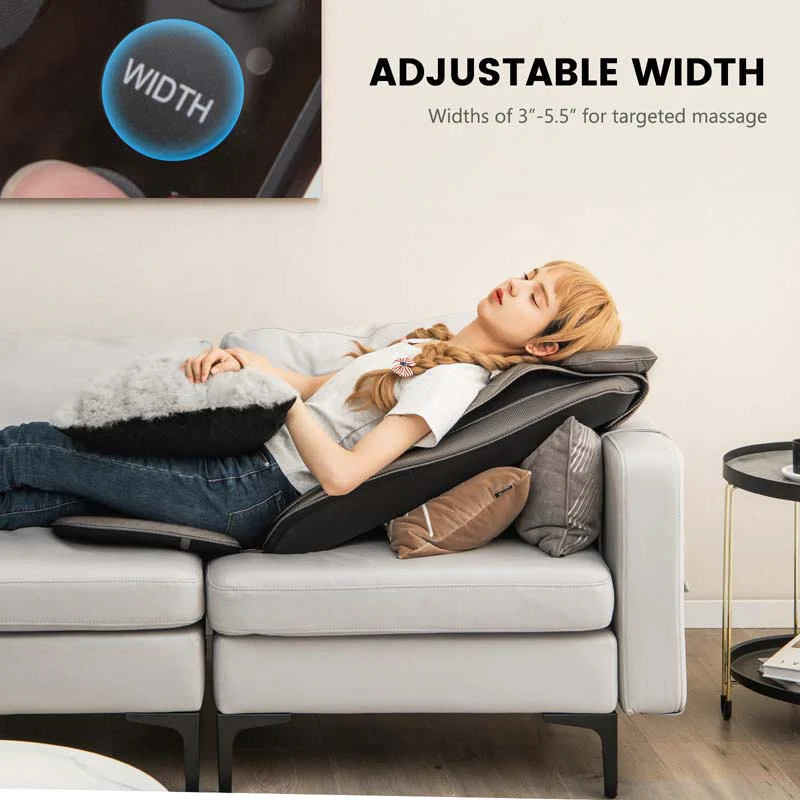 Rolling Shiatsu Full Back Massager Chair Pad Massage Seat Cushion with Heat & Vibration, Removable Neck Pillow & Back Flap