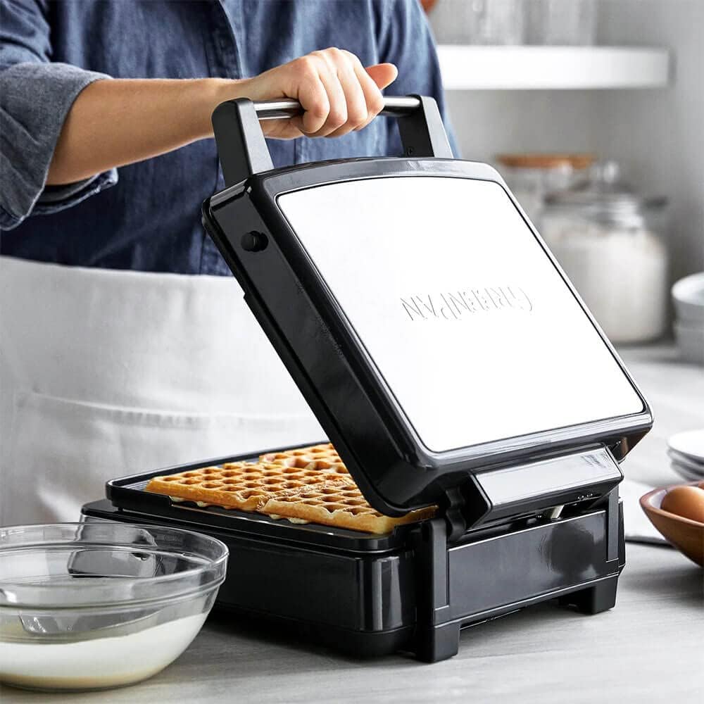 Elite 4-Square Belgian & Classic Waffle Iron, Healthy Ceramic Nonstick Aluminum Dishwasher Safe Plates, Adjustable Shade/Crunch Control, Wont Overflow, Easy Cleanup Breakfast,