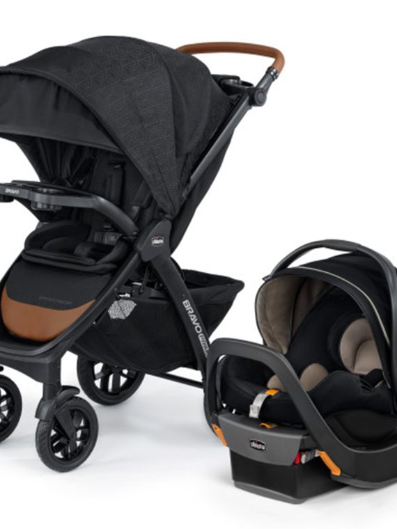 Chicco Bravo Primo Trio Quick-Fold Stroller Travel System, Springhill/Black