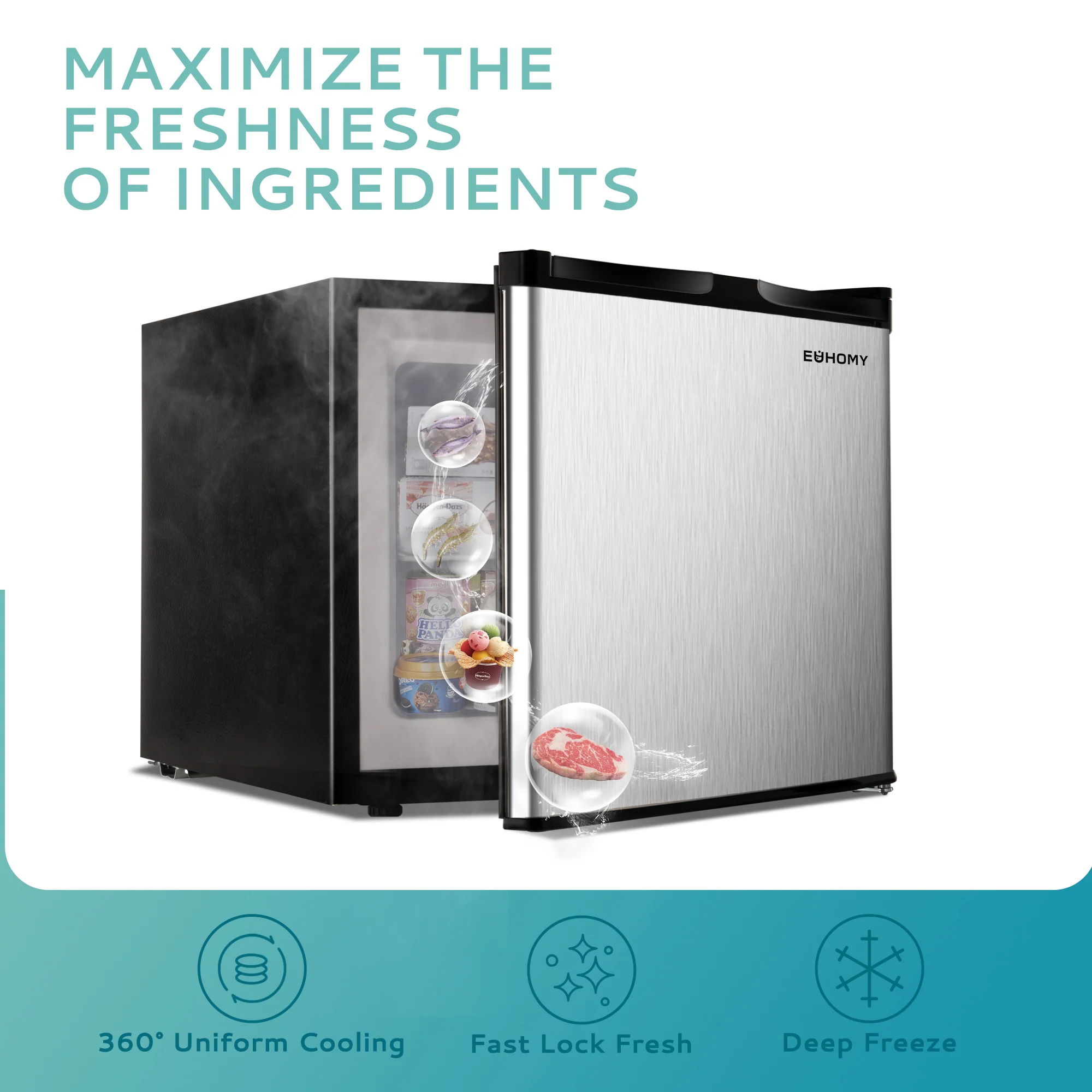 EUHOMY Compact Mini Freezer, Upright freezer Rapid Cooling