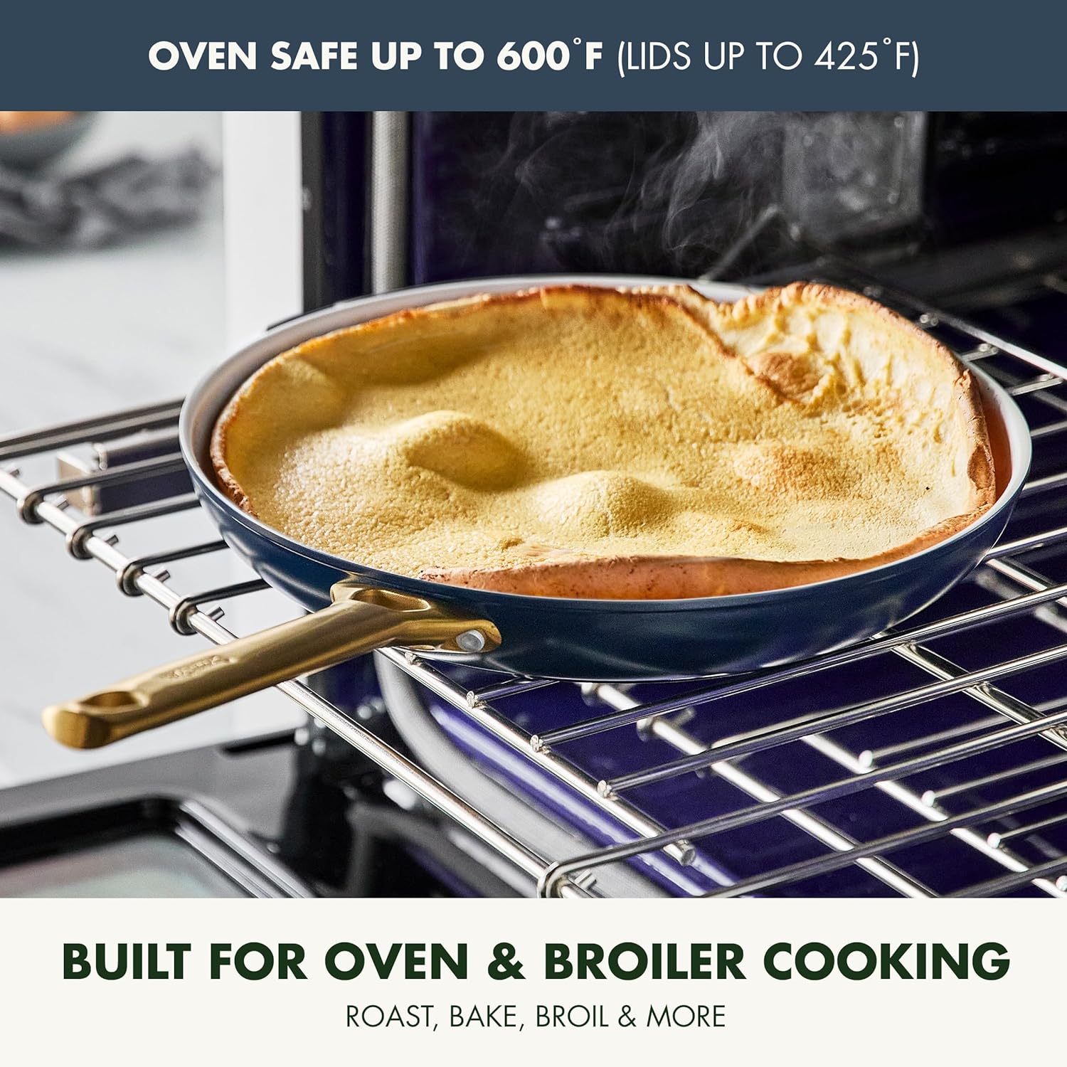 Reserve Hard Anodized Healthy Ceramic Nonstick 10 Piece Cookware Pots and Pans Set, Gold Handle, PFAS-Free, Dishwasher Safe, Oven Safe, Black