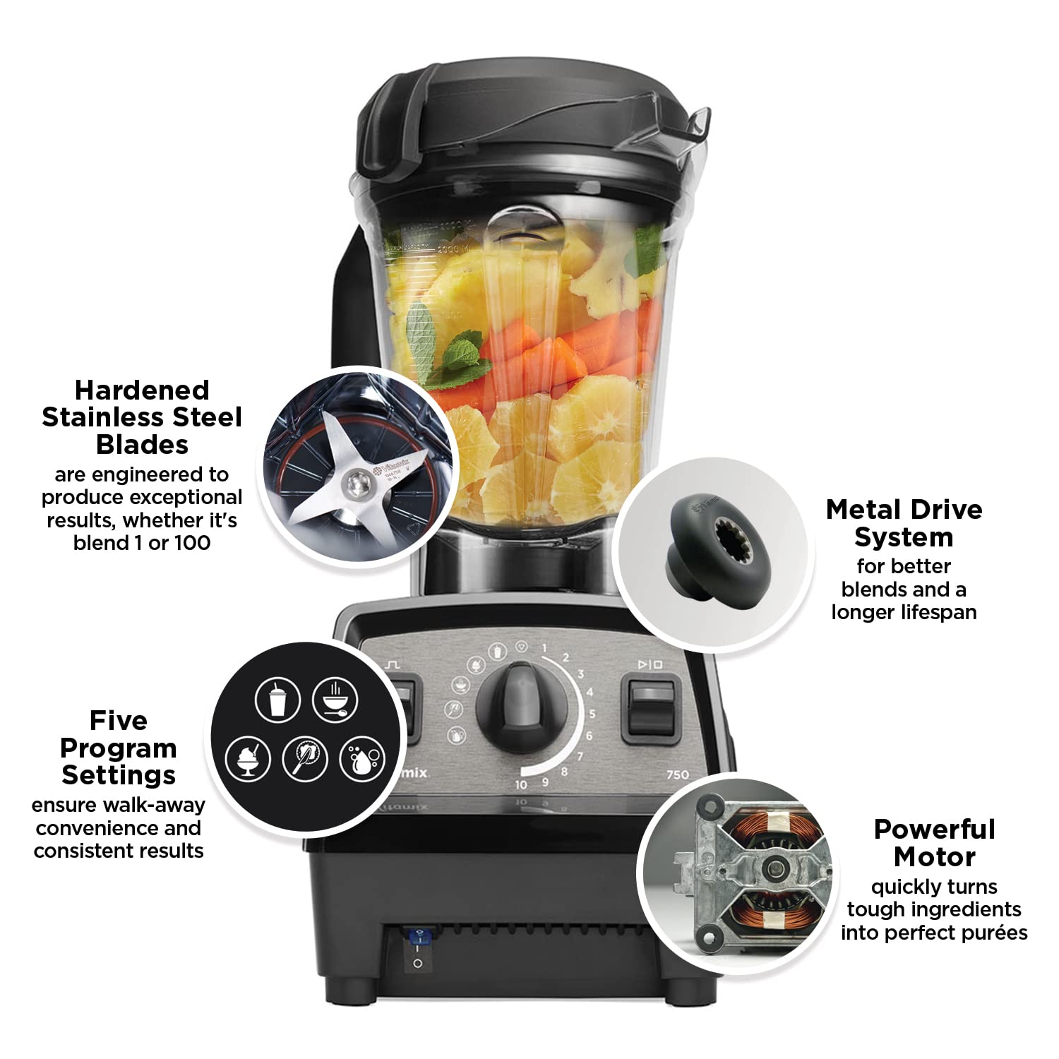 Vitamix Propel 750 Blender, Black, 64oz, 5 Preset Programs, Variable Speed, BPA-Free, Countertop Blender