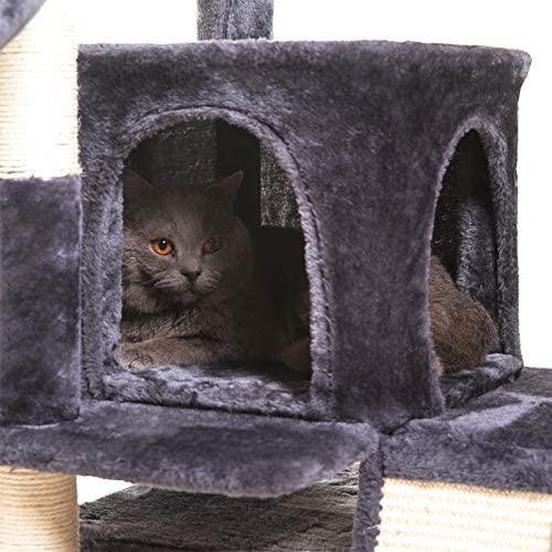 Hey-brother 41.34 inches Cat Tree with Scratching Board, 2 Luxury Condos, Cat Tower