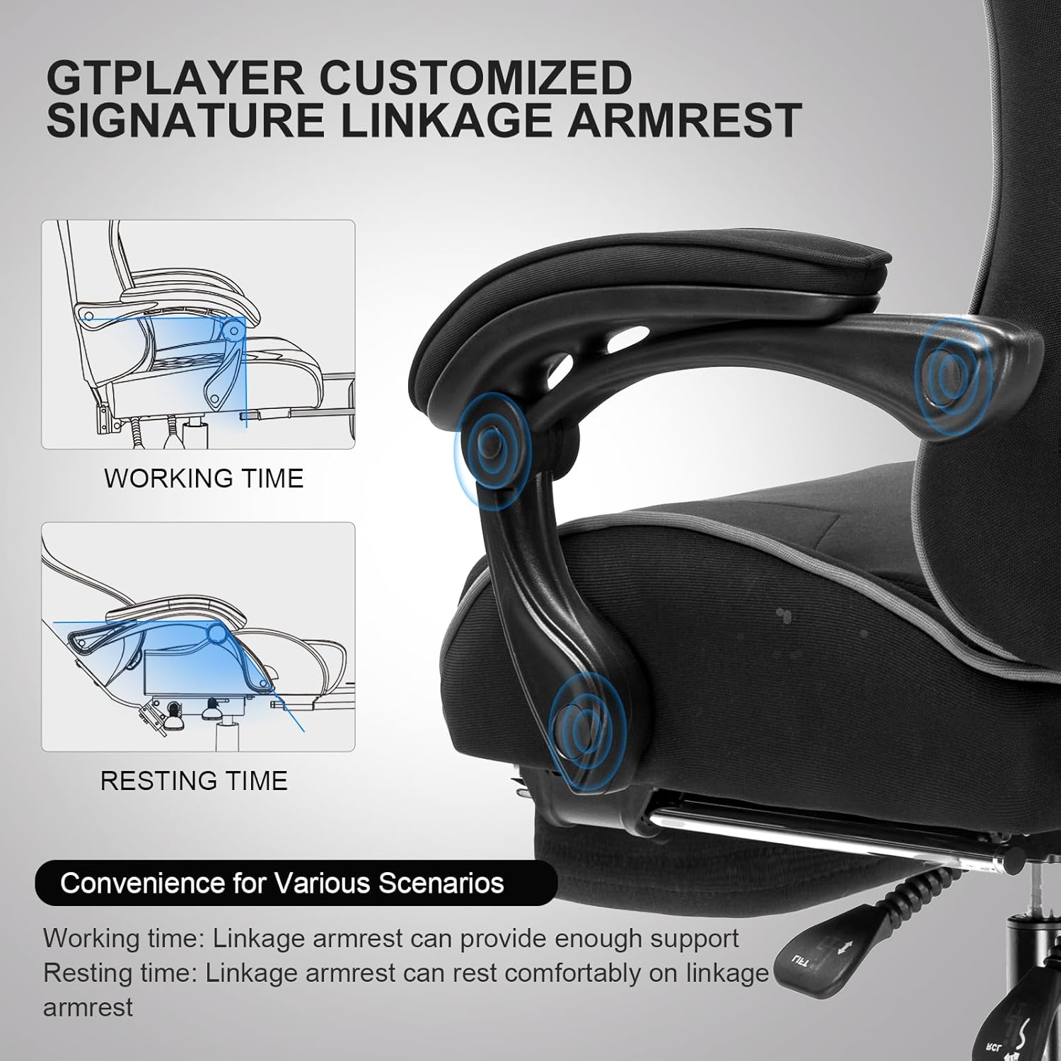 GTPLAYER Gaming Chair, Computer Chair with Footrest and Lumbar Support, Height Adjustable Game Chair with 360  -Swivel Seat and Headrest and for Office or Gaming (White)
