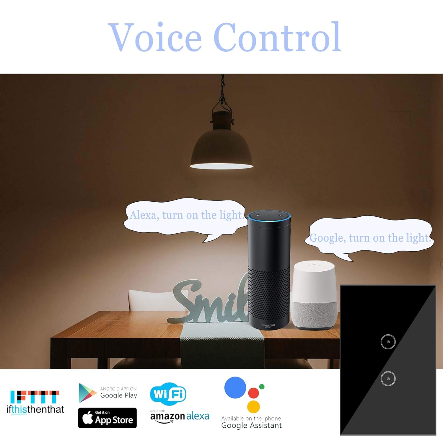 Jinvoo Smart 3-Gang Wall Light Switch, Touch Panel, Alexa & Google Home Compatible, No Hub Needed, 2-Pack, Black