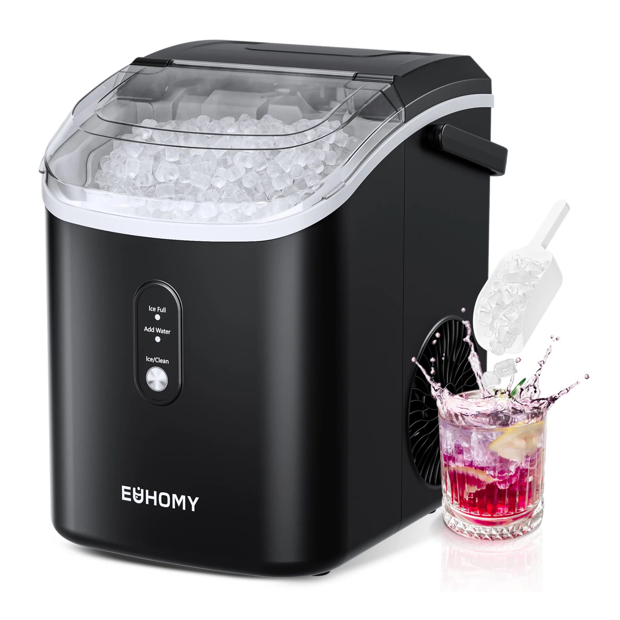 EUHOMY Auto-Cleaning 10'' Nugget Ice Countertop Ice Maker with Handle Including Cleaner Descaler