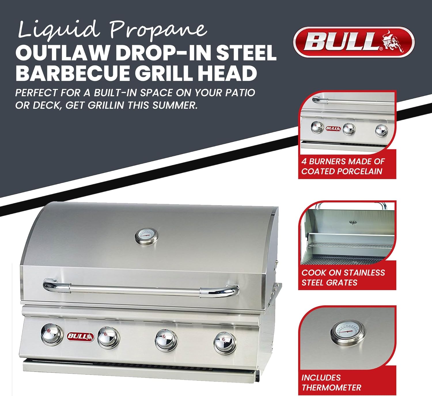 Natural Gas Outlaw Drop-In Grill Head in Stainless Steel