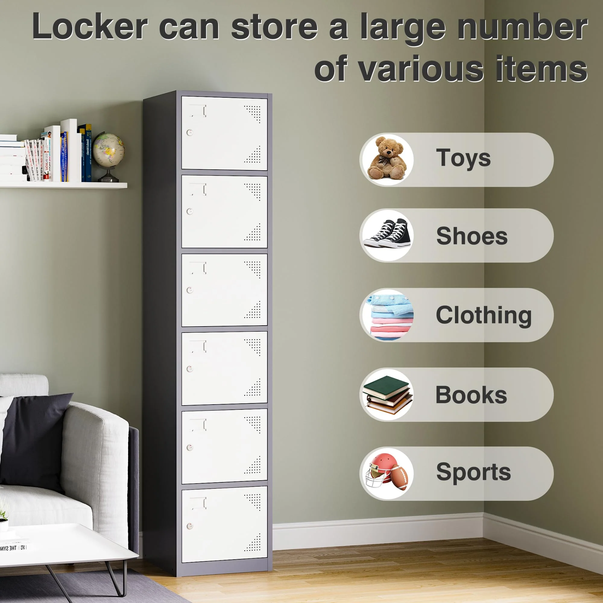 SISESOL Metal Locker Storage Cabinet with Doors and Shelves Metal Lockers with 6 Doors,71