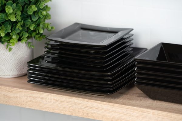 10 Strawberry Street Nova Square 40 Piece Stoneware Dinnerware Set, Black