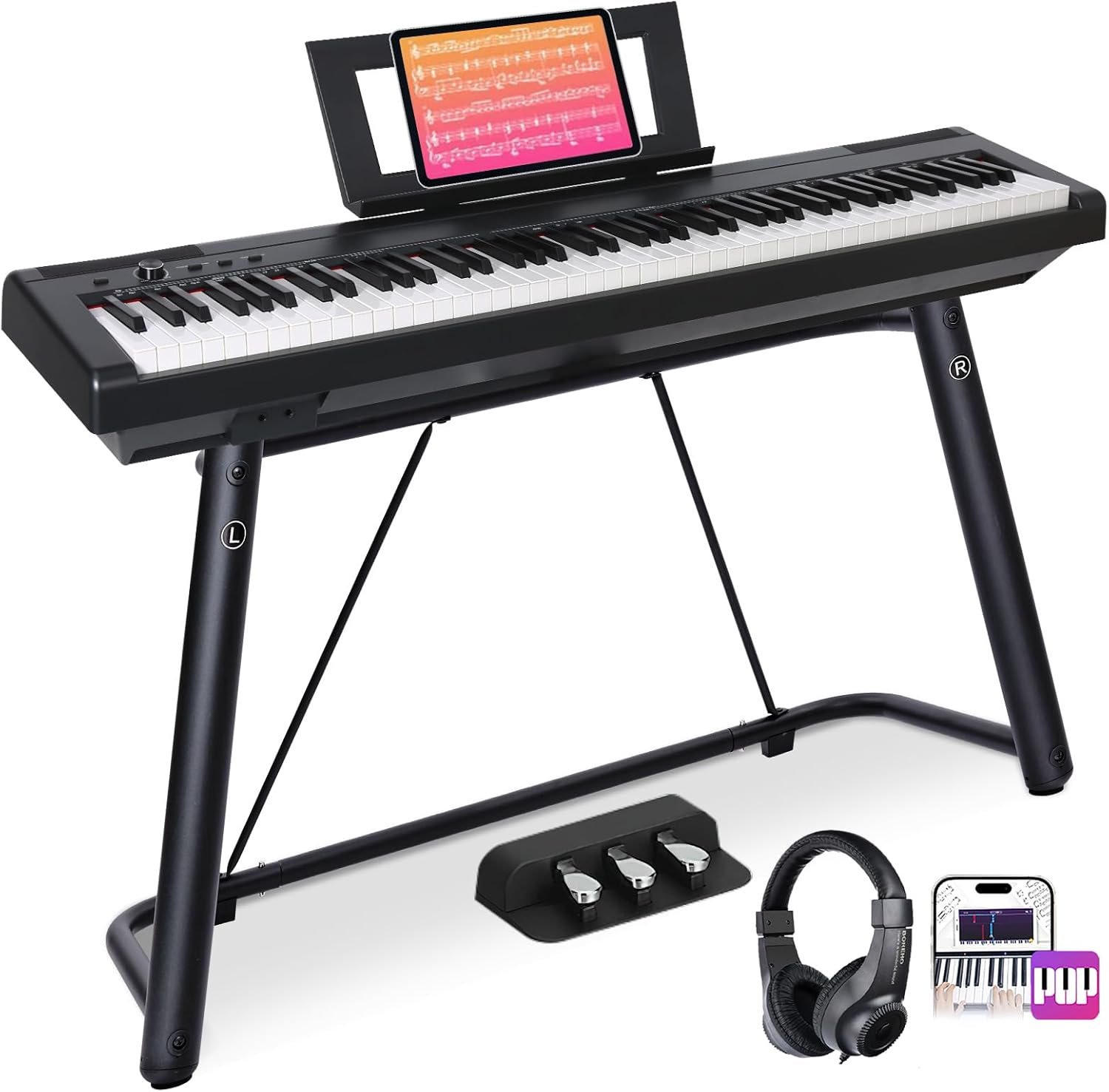 AODSK S-200 88-Key Weighted Digital Piano, Hammer Action, Black, with Sustain Pedal & Stereo Speakers