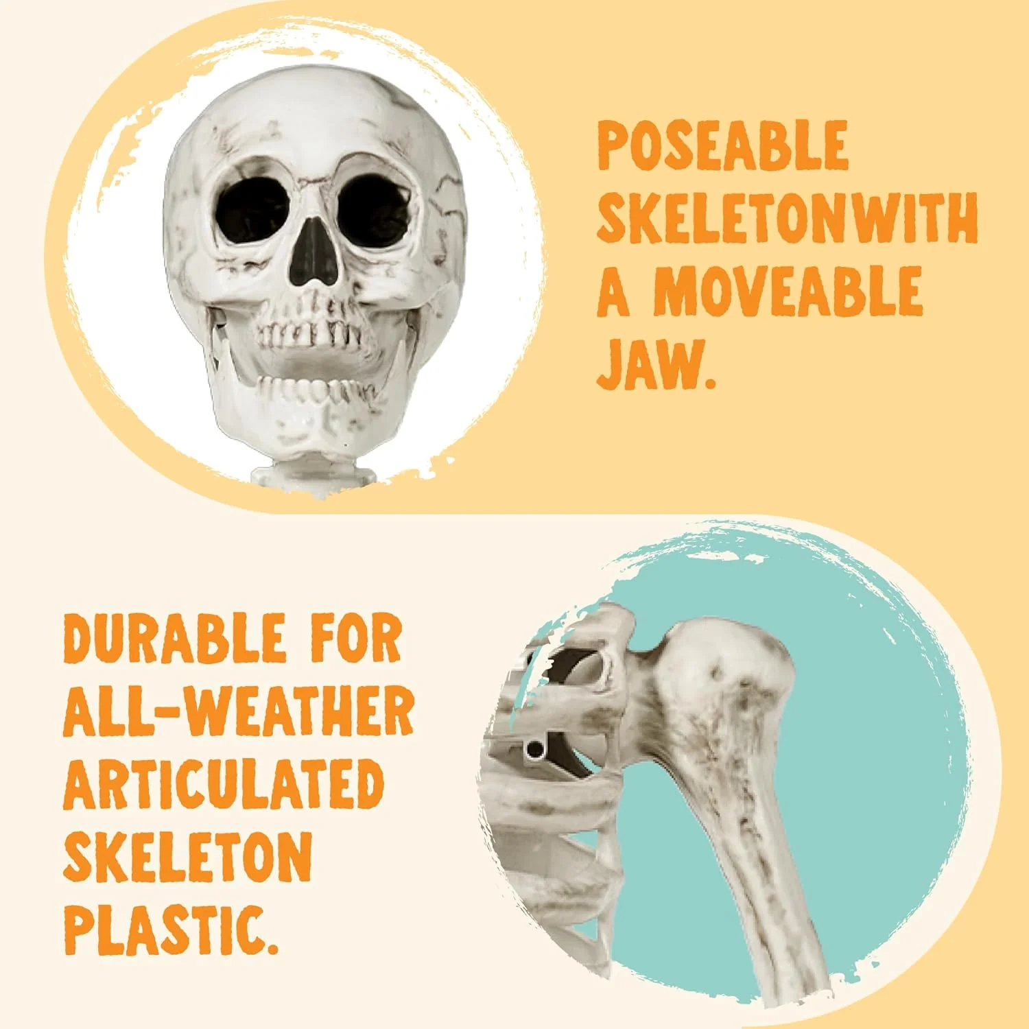 JOYIN 6.9 FT Halloween Skeleton Posable Plastic Full Body Realistic Human Bones with Movable Joints for Indoor Outdoor Halloween Props Spooky Scene Party Decorations（White, No Screwdriver）