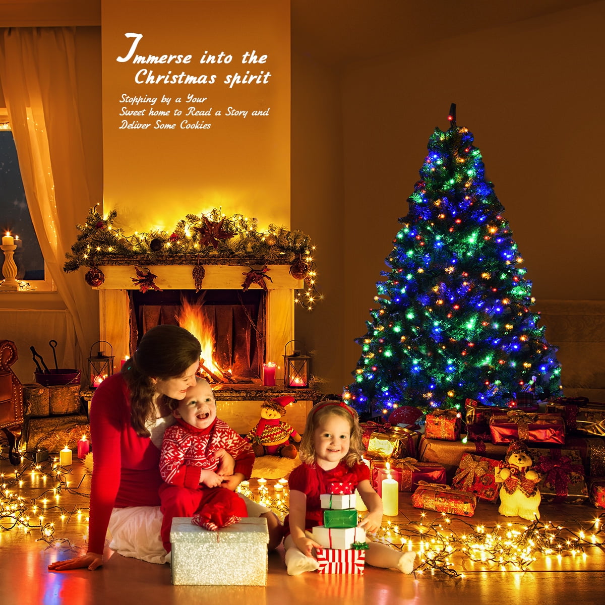 Costway 8Ft Pre-Lit Artificial Christmas Tree Hinged 750 LED Lights