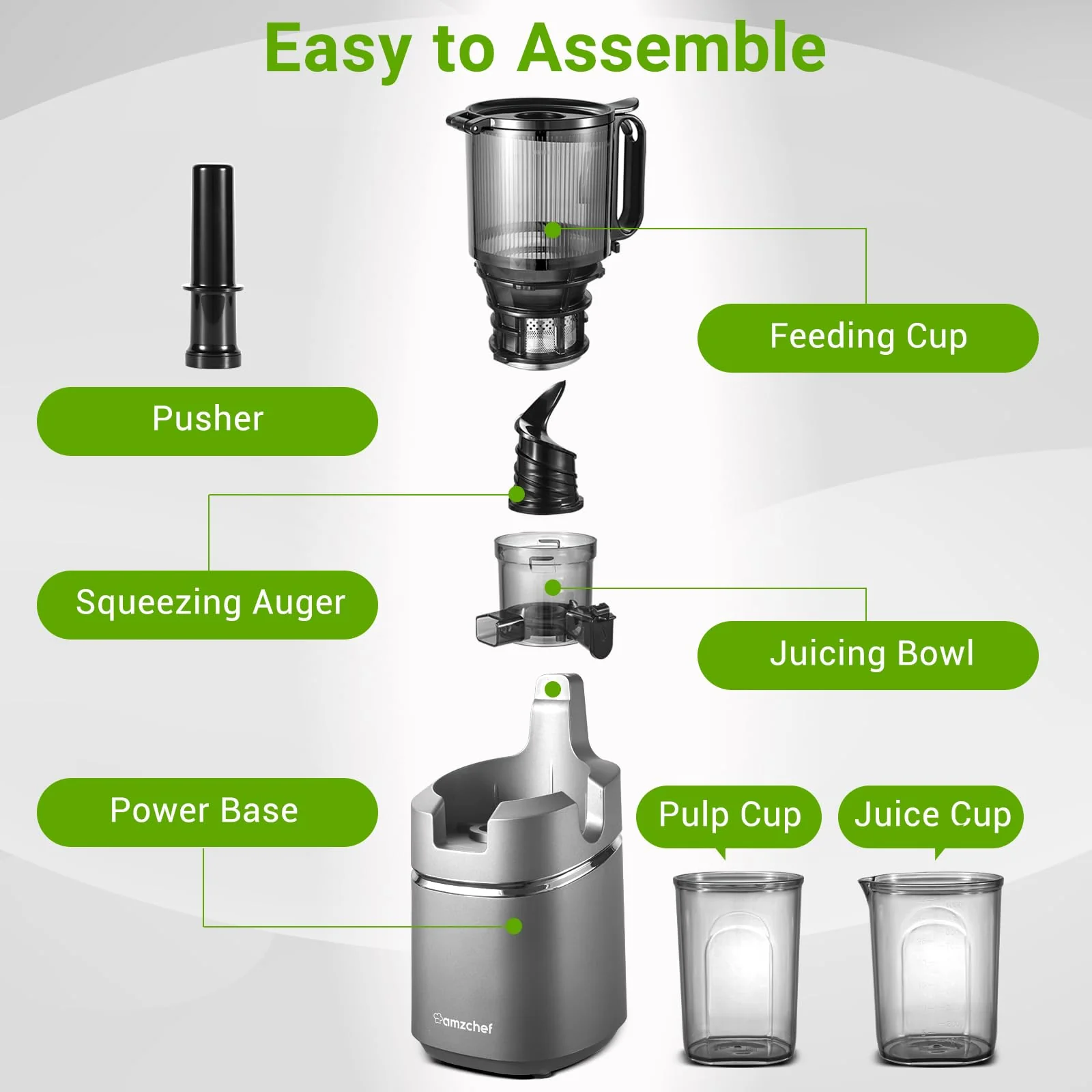 AMZCHEF 5.3-Inch Self-Feeding Masticating Juicer