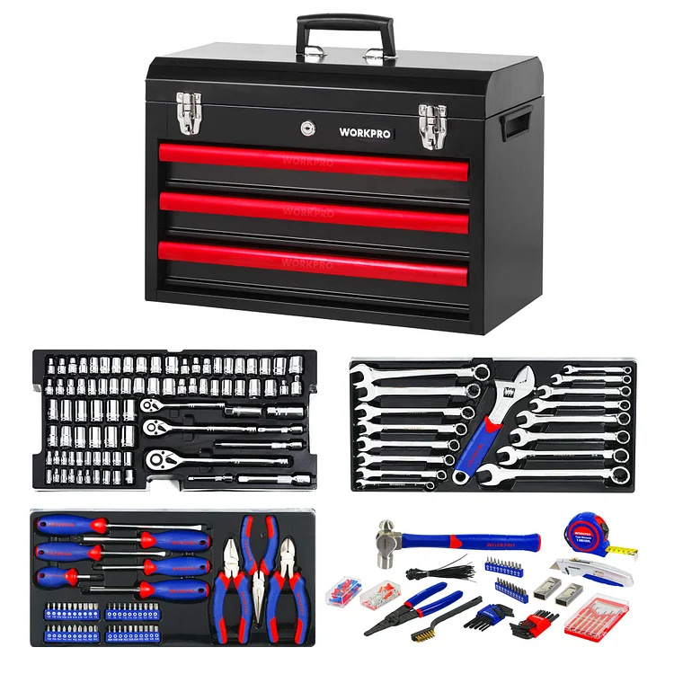 LL Heavy Duty Mechanic Tool Set with 3-Drawer Metal Box