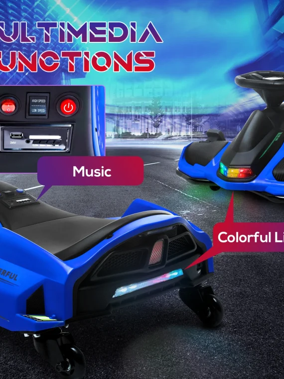 Aosom 12V Electric Drifting Go Kart w/ Slow Start, Music, Lights, Blue