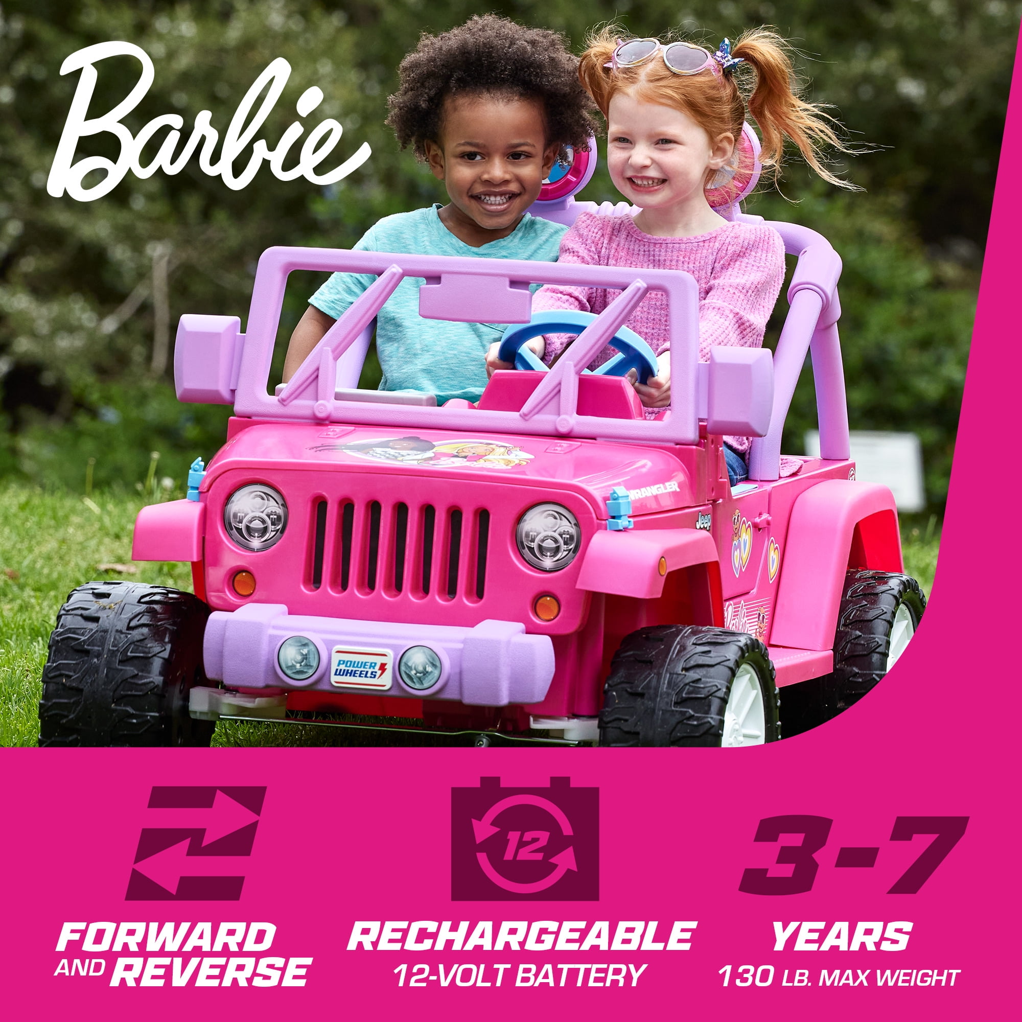 Power Wheels Barbie Jeep Wrangler Ride-on, 12 V, Max Speed: 5 mph