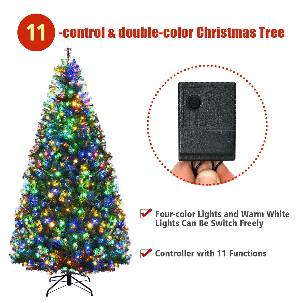 Costway 8Ft Pre-Lit Artificial Christmas Tree Hinged 750 LED Lights