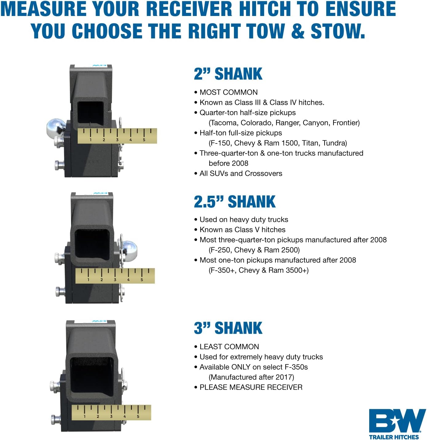 B&W Trailer Hitch Tow & Stow Adjustable Tri-Ball Mount, Zinc, 2′′ Receiver, 5′′ Drop, 10,000 lbs GTW, Model TS10048B