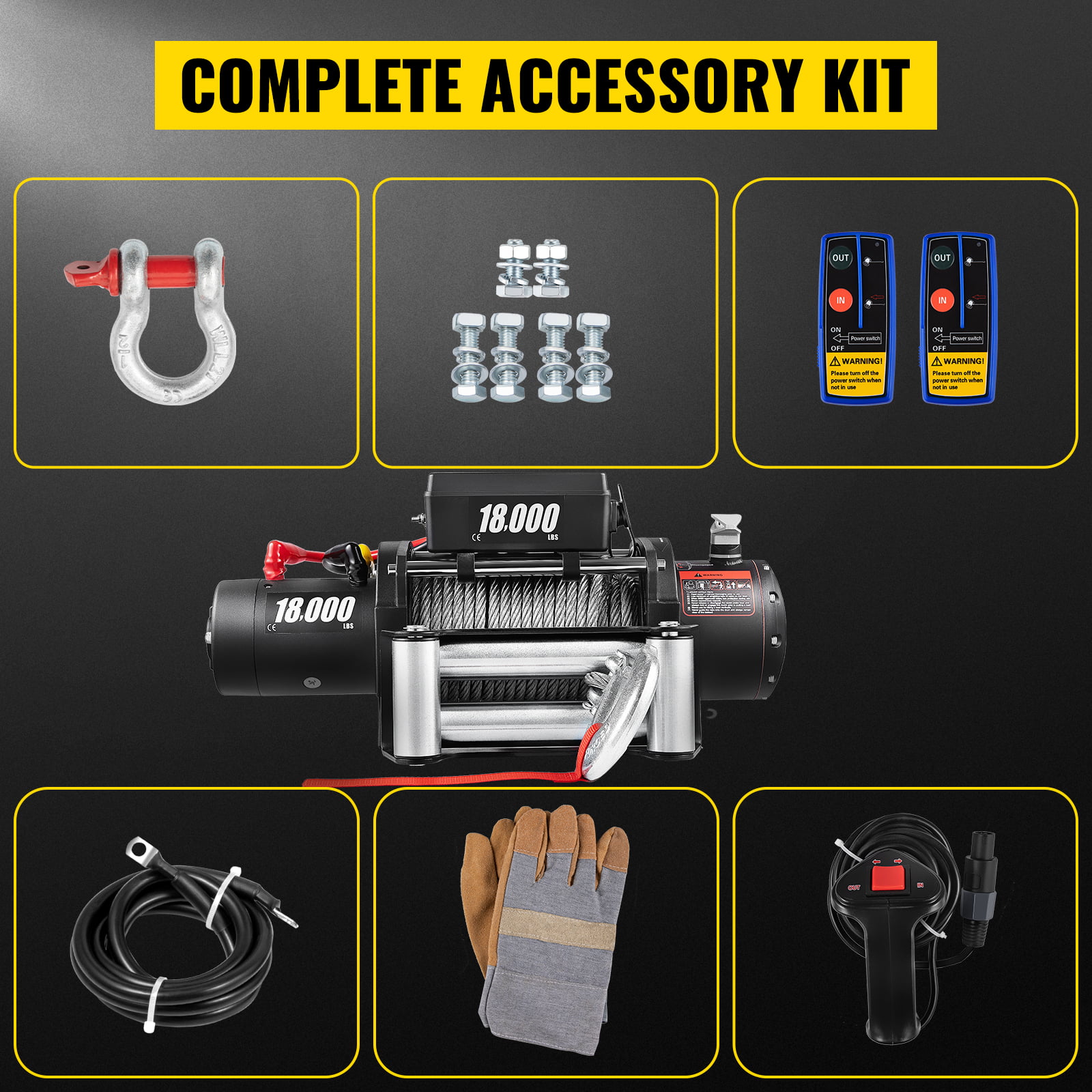 18000LBS Electric Winch 12V Steel Cable Off-road ATV UTV Truck Towing Trailer