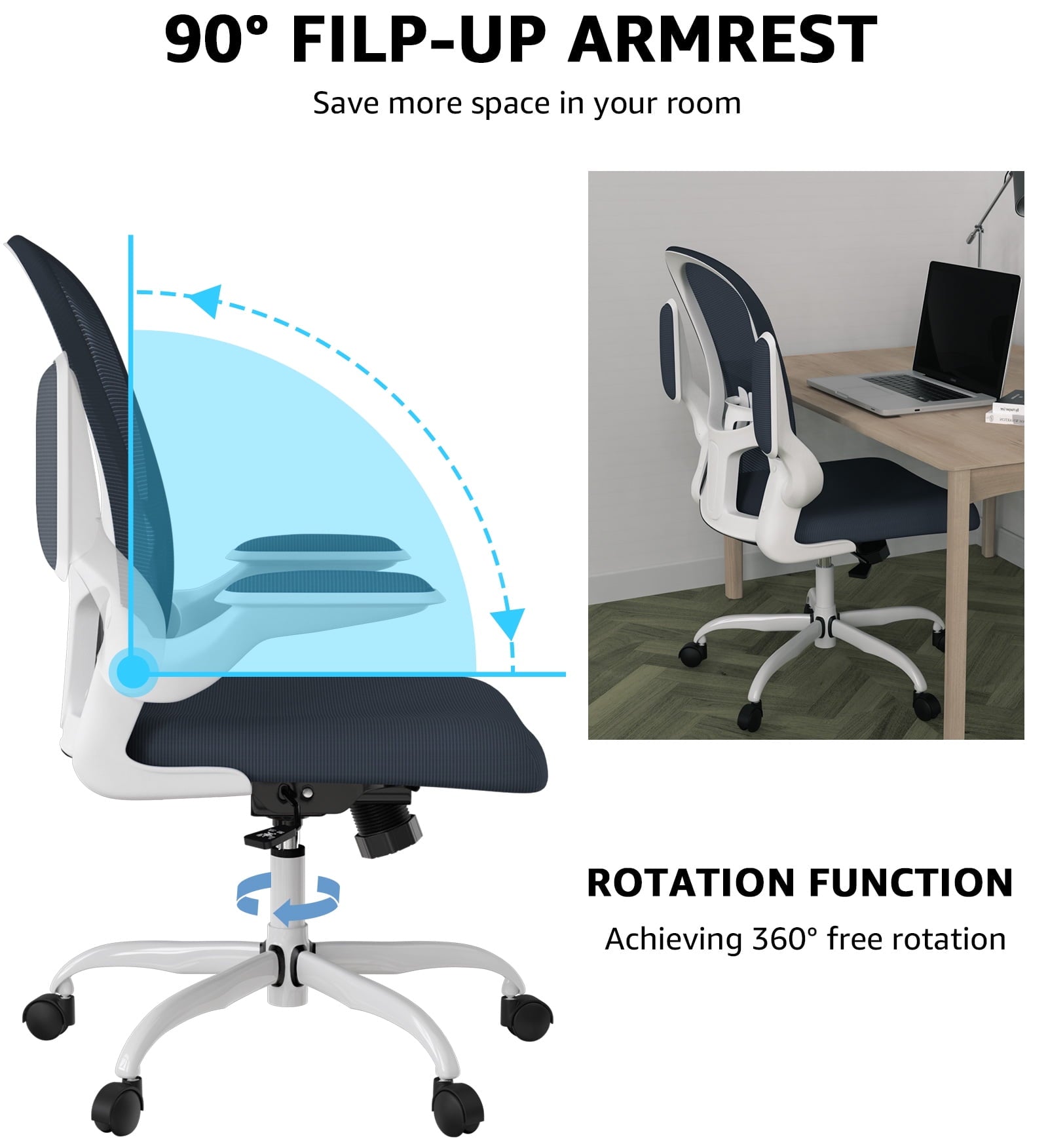 Lioncin Ergonomic Office Chair, Comfort Home Office Task Chair, Lumbar Support Computer Chair with Flip-up Arms and Adjustable Height,Dark gray