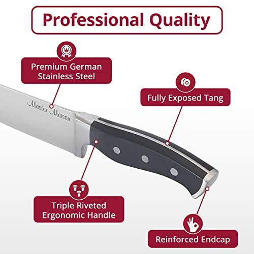 19-Piece Premium Kitchen Knife Set With Wooden Block | Master Maison German Stainless Steel Cutlery With Knife Sharpener & 8 Steak Knives