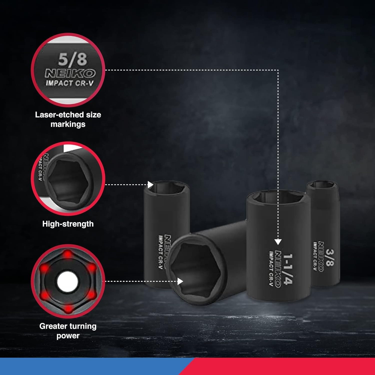 Chrome Vanadium Impact Socket Set 1/2′′ Drive, 65-Piece, SAE & Metric, Deep & Shallow, Includes Adapters & Ratchet Handle