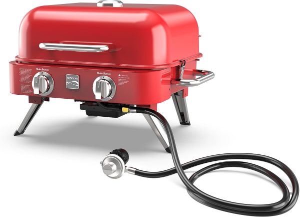 2-Burner Portable Tabletop Retro Gas Grill, Red