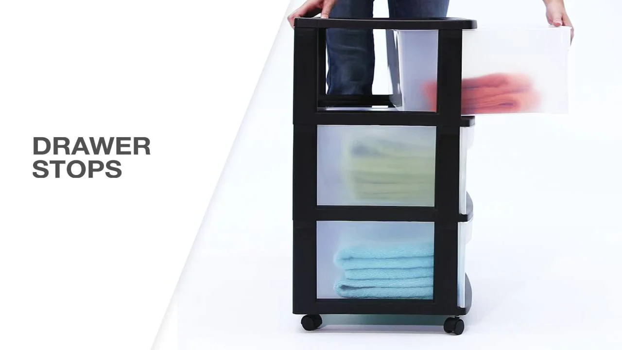 Sterilite Wide 3 Drawer Cart Black