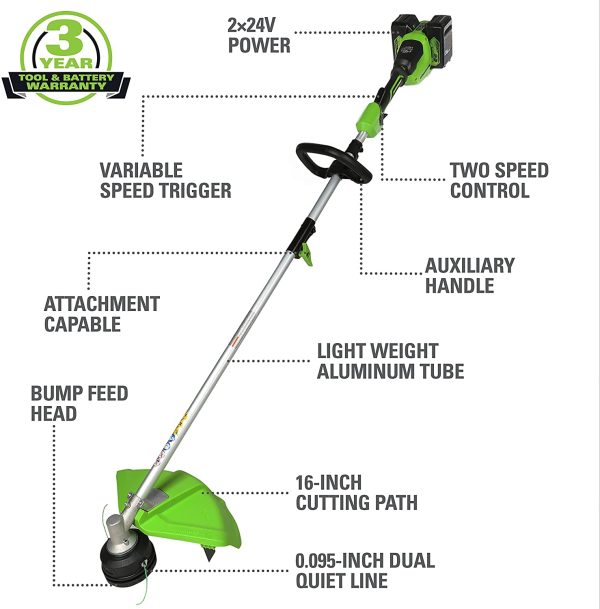 48V (2x24V) 16  Brushless (Attachment Capable) String Trimmer w/ (2) 4Ah Batteries