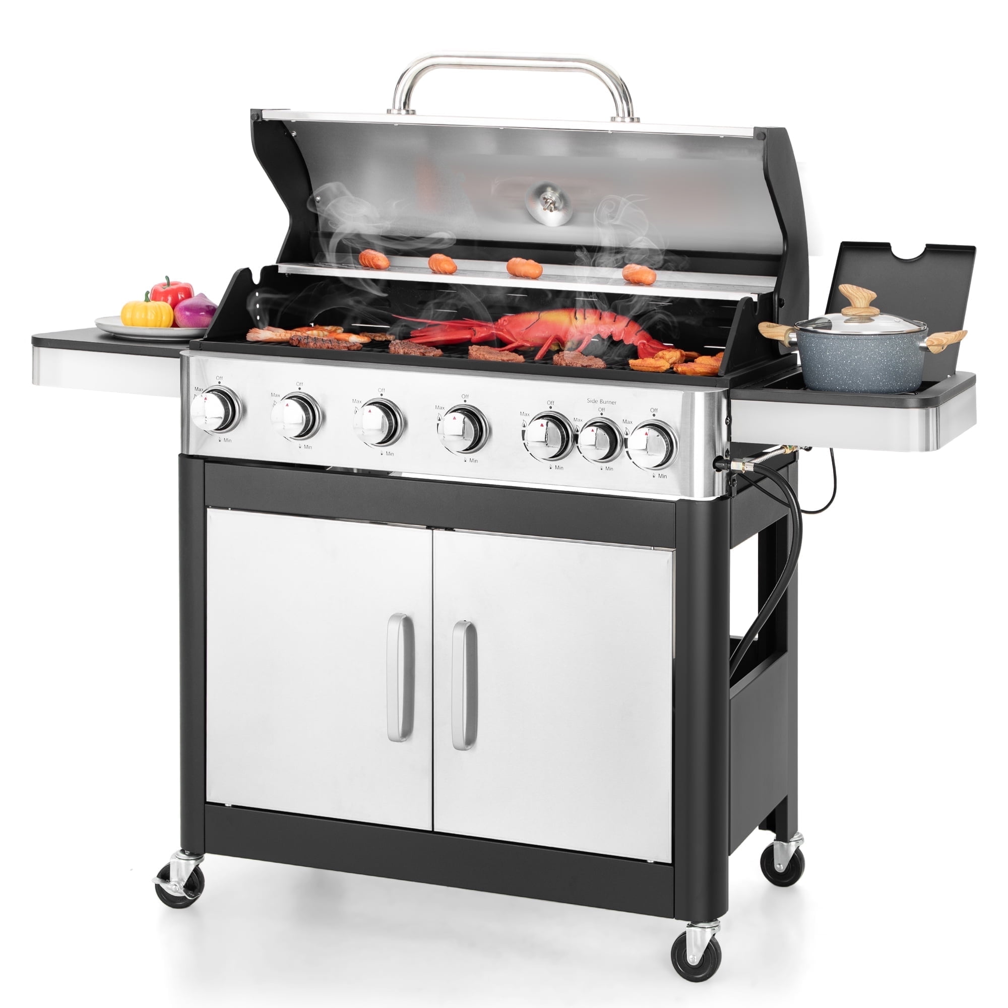 Summit Living 4 Burner Propane Gas Grill with Side Burner Stainless Steel